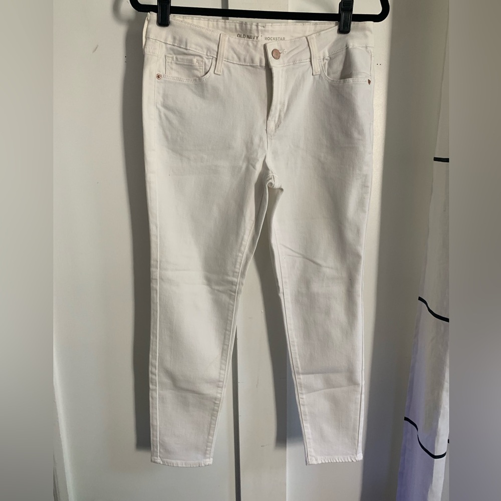 Old Navy Rockstar White Mid Rise Like Jeans Size 8P Women’s Skinny Ankle